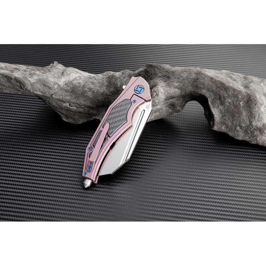 Artisan Apache Nomad Framelock Pink Anodized Titanium w CF Inlay Satin S35VN - Knives.mx