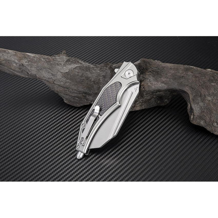 Artisan Cutlery Apache Nomad Linerlock Gray Aluminum w CF Inlay Stonewash D2 - Knives.mx