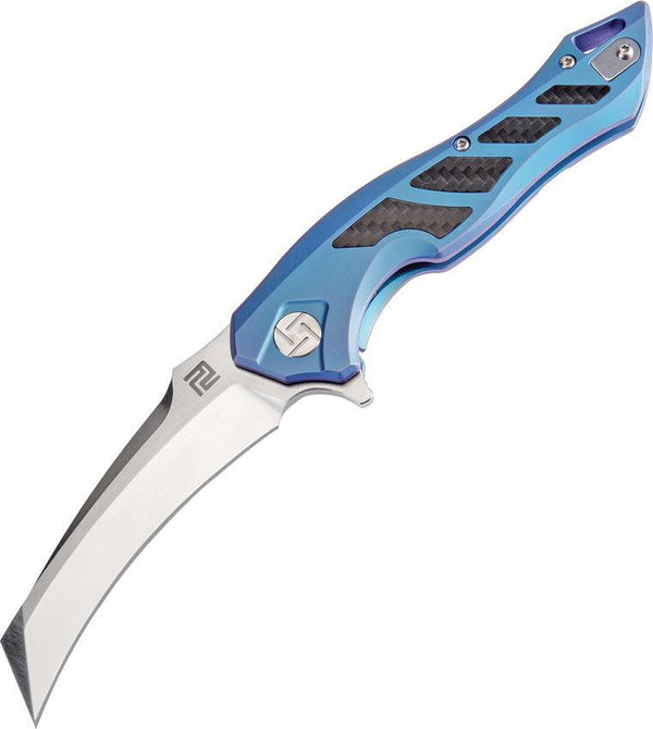 Artisan Cutlery Eagle Framelock Blue Titanium w CF Inlay Satin S35VN - Knives.mx