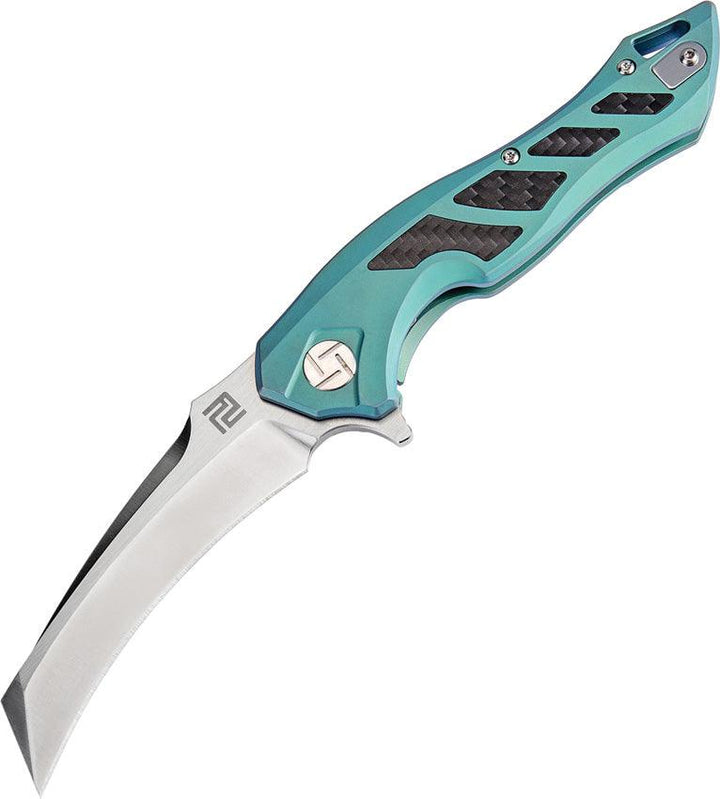 Artisan Cutlery Eagle Framelock Green titanium w CF Inlay Satin S35VN - Knives.mx