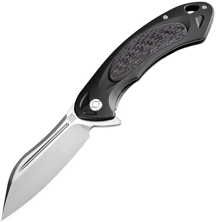 Artisan Cutlery Eterno Framelock Black Titanium w CF Inlay Satin S35VN - Knives.mx