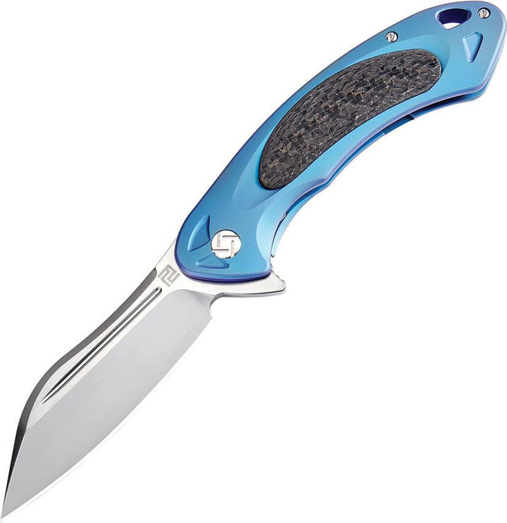 Artisan Cutlery Eterno Framelock Blue Titanium w CF Inlay Satin S35VN - Knives.mx