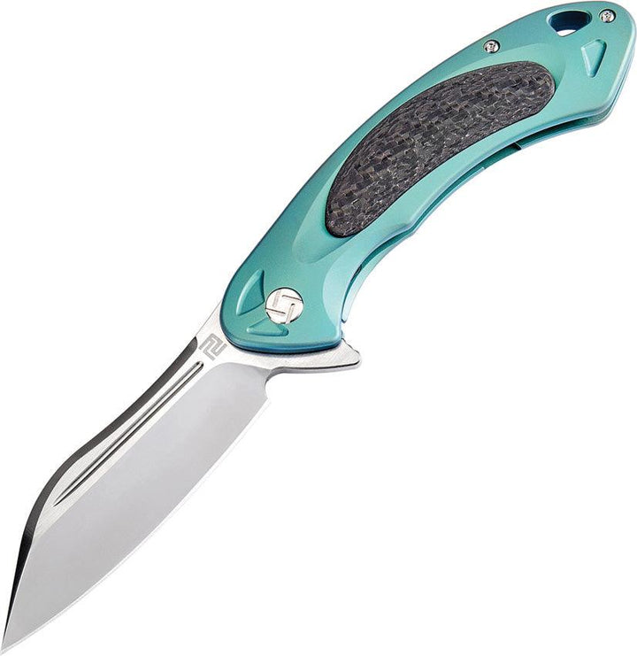 Artisan Cutlery Eterno Framelock Green Titanium w CF Inlay Satin S35VN - Knives.mx