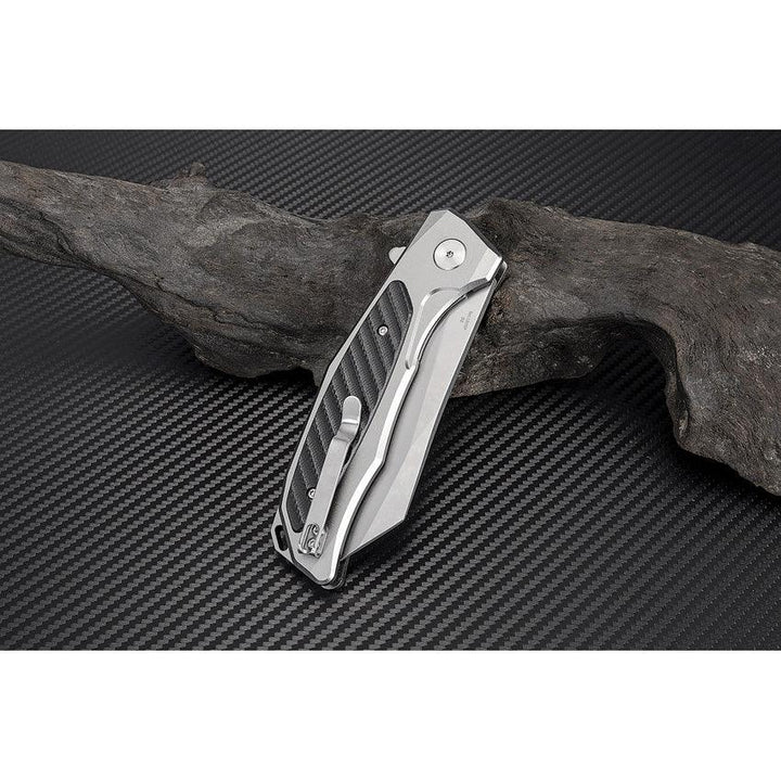Artisan Cutlery Megahawk Linerlock Gray Aluminum w Black G10 Inlay Stonewash D2 - Knives.mx