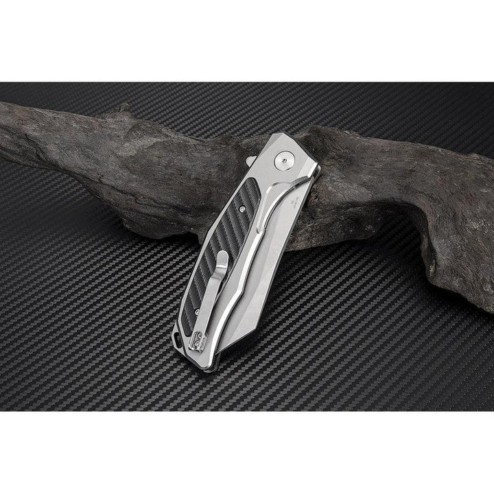 Artisan Cutlery Megahawk Linerlock Gray Aluminum w Black G10 Inlay Stonewash D2 - Knives.mx