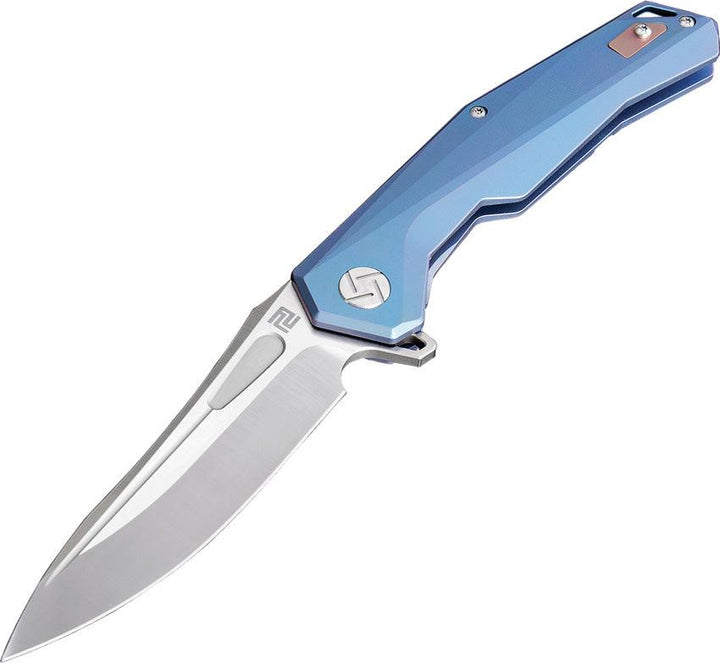 Artisan Cutlery Zumwalt Framelock Blue Anodized Titanium Satin S35VN - Knives.mx