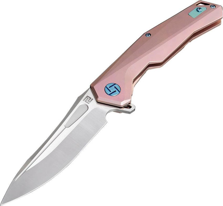 Artisan Cutlery Zumwalt Framelock Pink Anodized Aluminum Satin Bohler M390 - Knives.mx