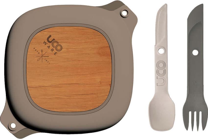 Bamboo Mess Kit 5pc Sand/ Kit utensilios camping arena - Knives.mx