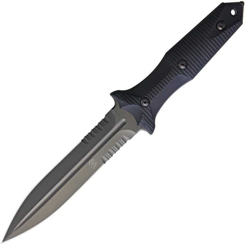 Bastinelli Creations Grozo Fixed Blade Blackout Sculpted G10 PVD Coated Double Edge Serrated Bohler N690 - Knives.mx
