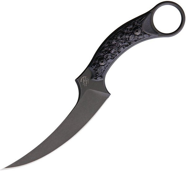 Bastinelli Creations Mako Fixed Blade Custom Sculpted Bronze Skull Black Stonewash Bohler N690 - Knives.mx