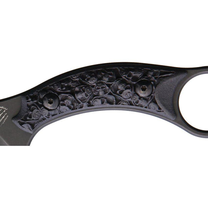 Bastinelli Creations Mako Fixed Blade Custom Sculpted Bronze Skull Black Stonewash Bohler N690 - Knives.mx