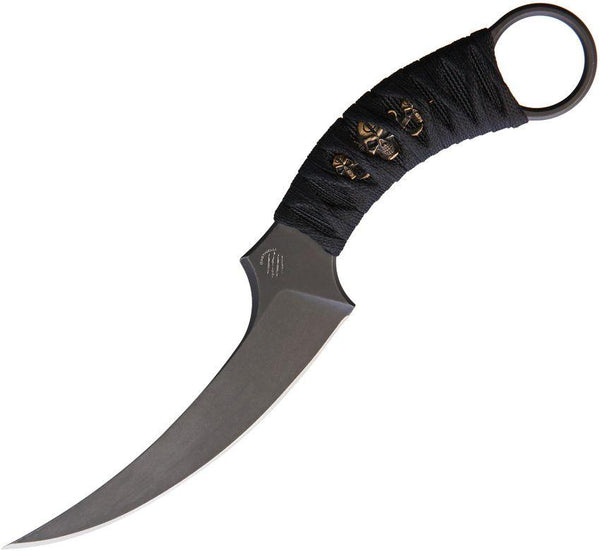 Bastinelli Creations Mako Fixed Blade Wrapped Bronze Menuki Black Stonewash Bohler N690 - Knives.mx