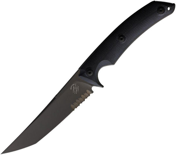 Bastinelli Creations PY Fixed Blade Black G10 PVD Coated Tanto Serrated Bohler N690 - Knives.mx