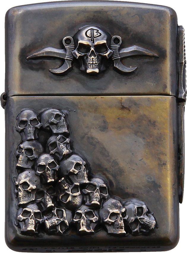 Bastinelli Creations Skulls Zippo Bronze Lighter Double Sided Skull Artwork - Knives.mx