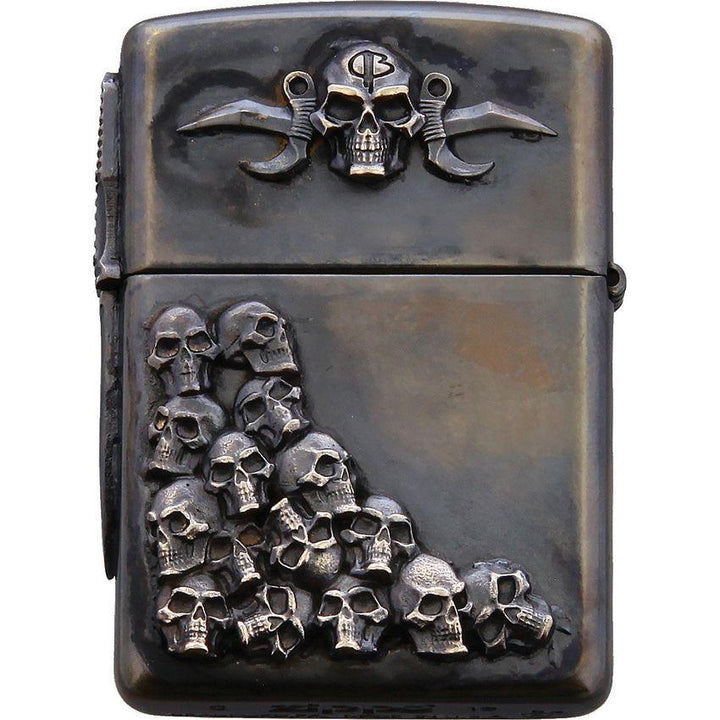 Bastinelli Creations Skulls Zippo Bronze Lighter Double Sided Skull Artwork - Knives.mx