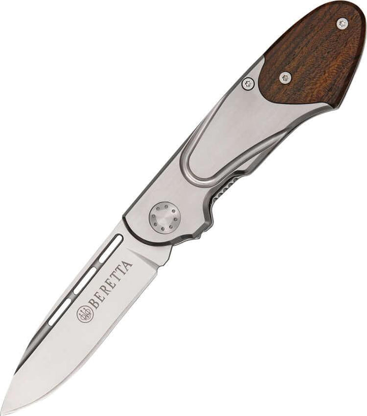 Beretta Perennia Bascula Gents Knife Grooved Stainless w Zebra Wood 440C - Knives.mx