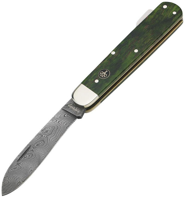 Boker Hunter Lockback Green Curly Birch Wood Damascus - Knives.mx