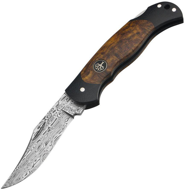 Boker Junior Scout Lockback Black G10 Handle with Curly Birch Inlay Damascus - Knives.mx