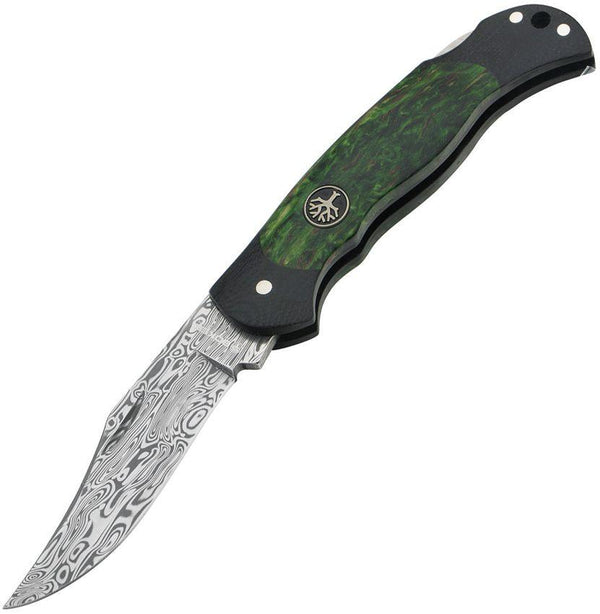 Boker Junior Scout Lockback Black G10 Handle with Green Curly Birch Inlay Damascus - Knives.mx