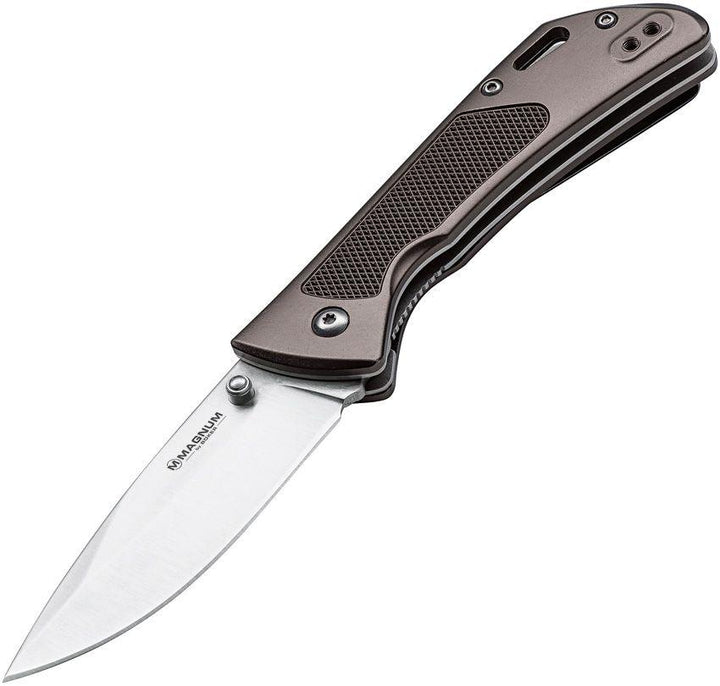 Boker Magnum Advance Linerlock Bronze Checkered Aluminum Satin 440C - Knives.mx