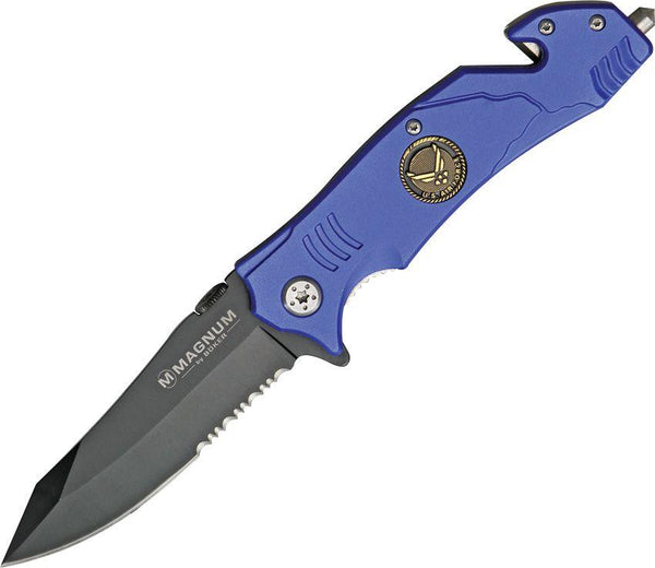 Boker Magnum Rescue Linerlock Air Force Blue Aluminum Serrated 440 Stainless - Knives.mx