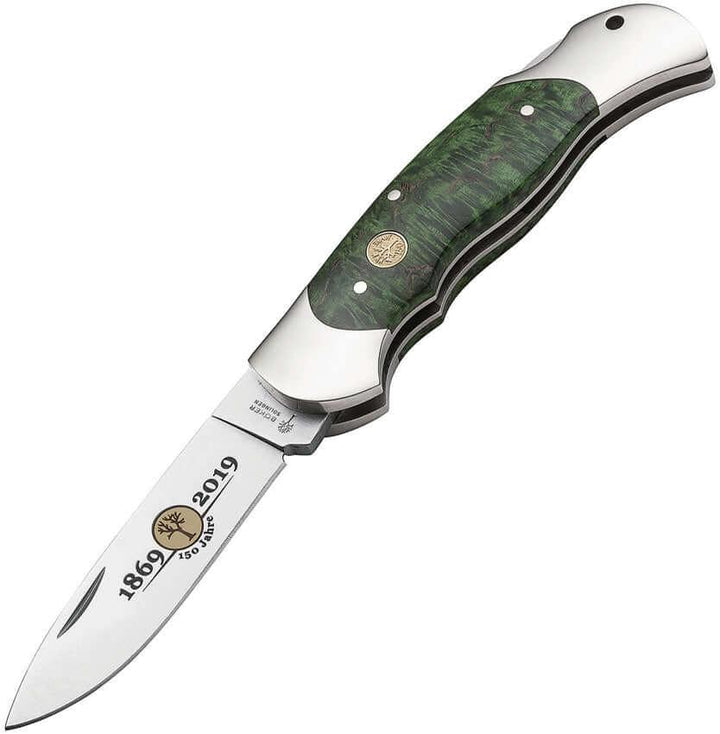 Boker Optima Anniversary Lockback Green Curly Birch 440C - Knives.mx