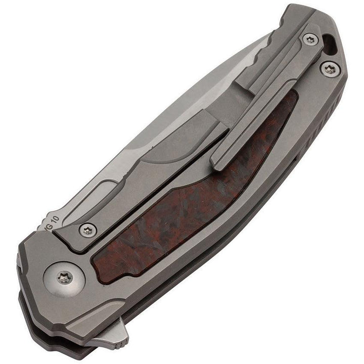 Boker Plus Aphex Mini Framelock Gray Titanium w Red & Black Carbon Fiber Inlay Satin VG-10 - Knives.mx