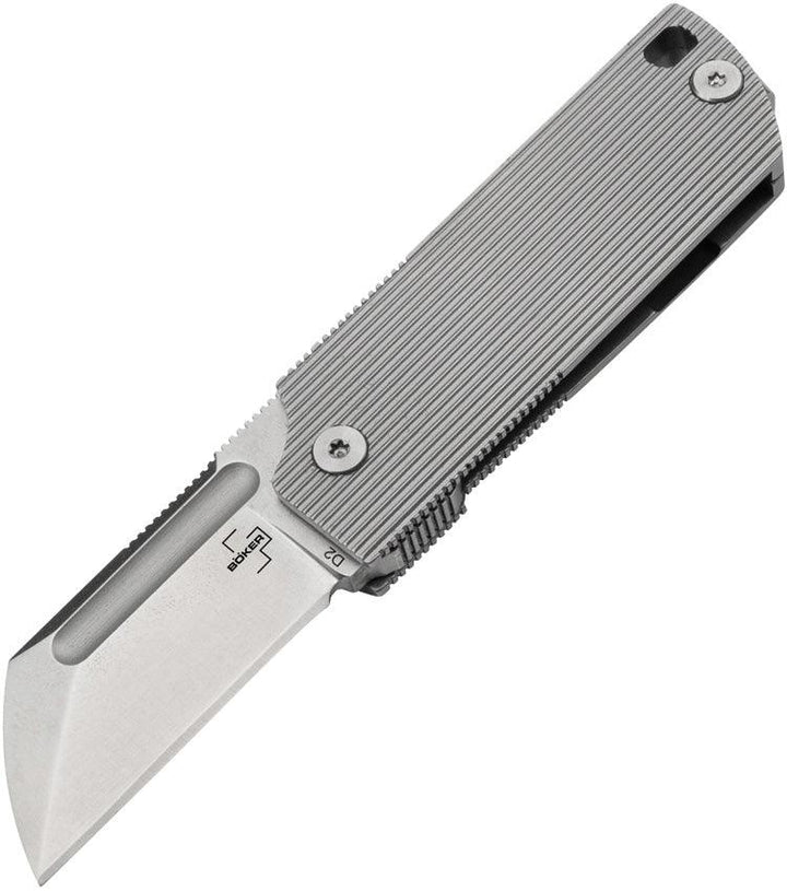 Boker Plus Babyx Framelock Grooved Stainless Handle Stonewash D2 - Knives.mx