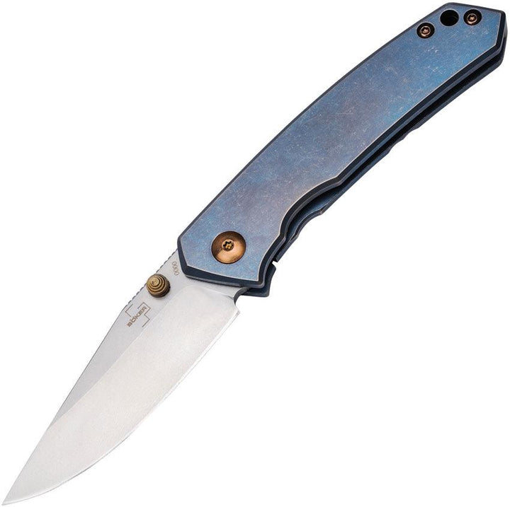 Boker Plus Canoe Framelock Blue SW Titanium Stonewash Drop Point S35VN - Knives.mx