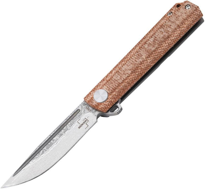 Boker Plus Cataclyst Flipjoint Brown Canvas Micarta w Stainless Back Damascus - Knives.mx