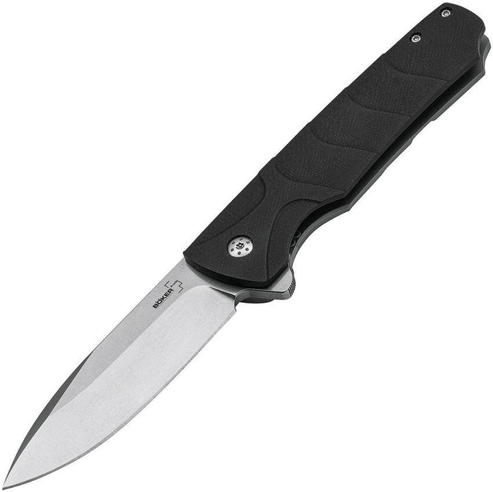 Boker Plus Ridge Framelock Black G10 w Stainless Back Satin D2 - Knives.mx