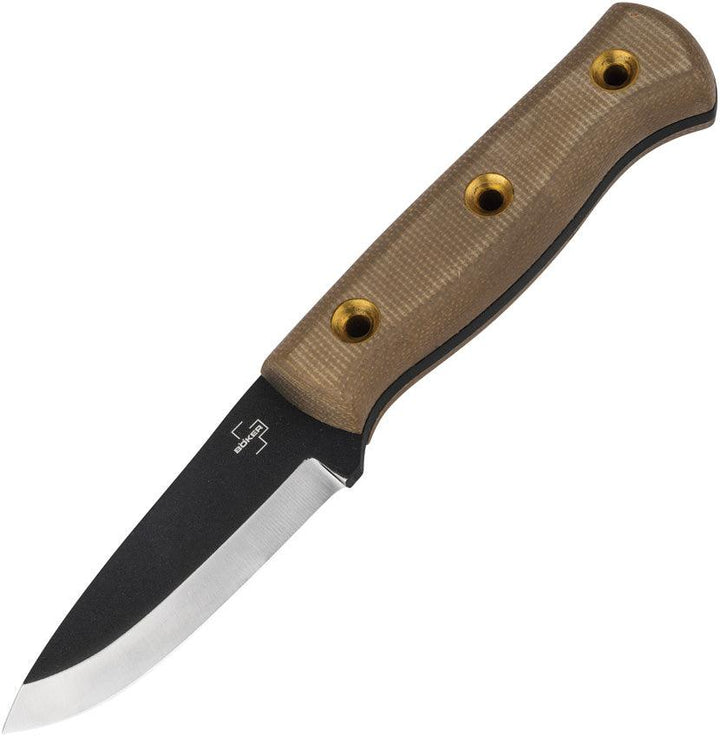 Boker Plus Vigtig Fixed Blade Brown Canvas Micarta Black Powder Coated 1095HC - Knives.mx