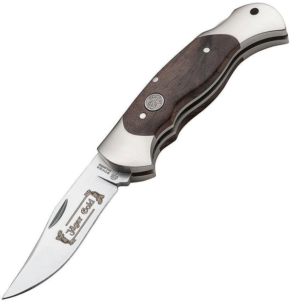 Boker Scout Jager Gold Lockback Walnut Bohler N690 - Knives.mx