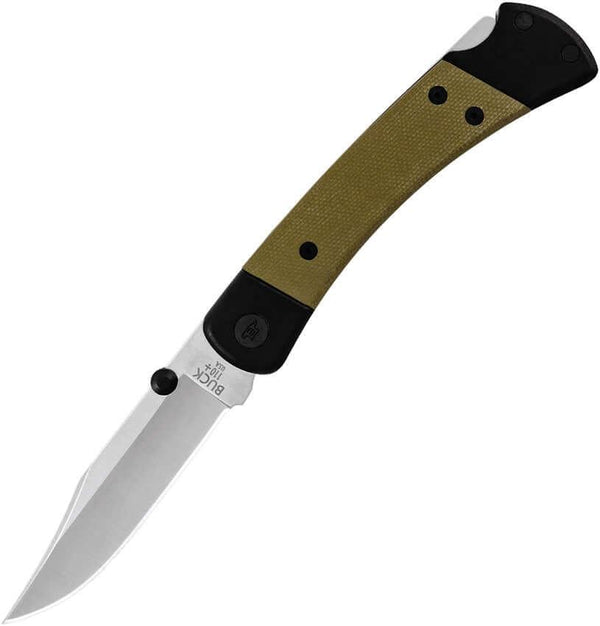 Buck 110 Hunter Sport Lockback Black Aluminum w Green Micarta Satin Clip Point CPM S30V - Knives.mx