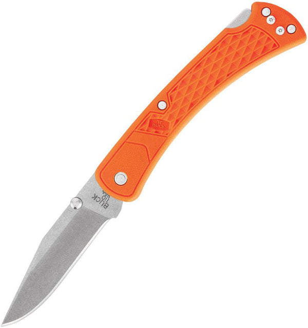 Buck 110 Slim Select Lockback Orange GFN Stonewash 420HC - Knives.mx