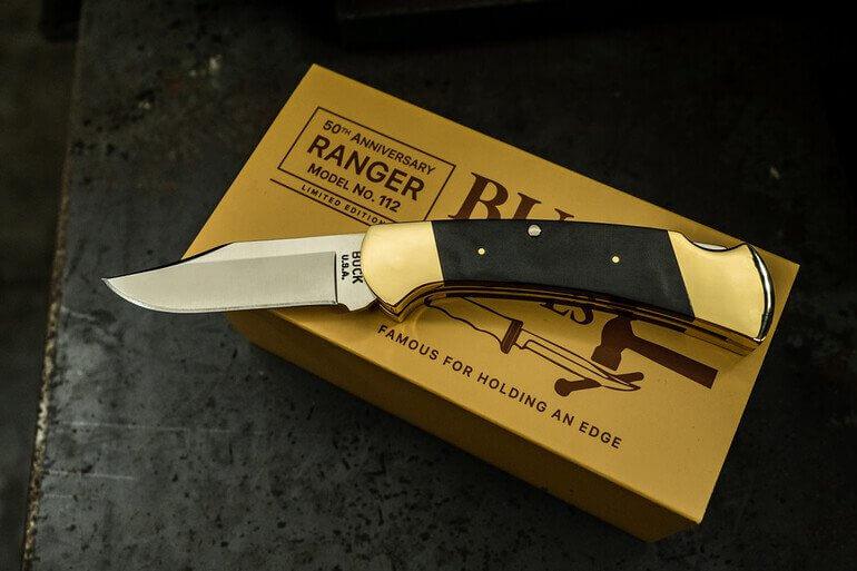 Buck 112 Ranger Tribute Lockback Black Micarta w Brass Bolsters Satin 440C Limited Edition - Knives.mx