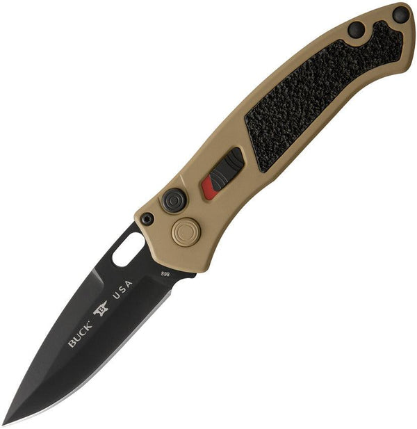 Buck Auto Impact Button Lock Coyote Tan Aluminum w Black Rubber Coated CPM S30V - Knives.mx