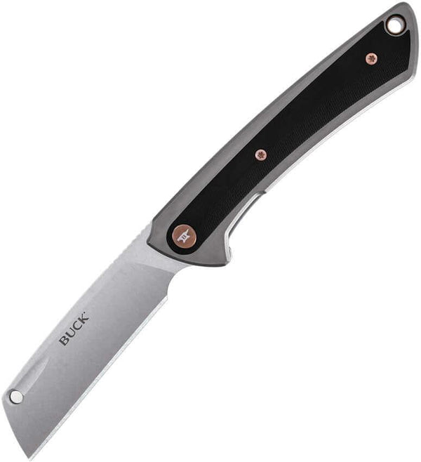 Buck Hiline Framelock Gray Aluminum w Black G10 inlay SW Cleaver D2 - Knives.mx