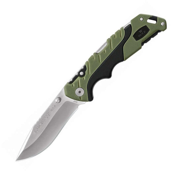 Buck Large Pursuit Lockback Black GFN w Green Versaflex Onlay 420HC - Knives.mx