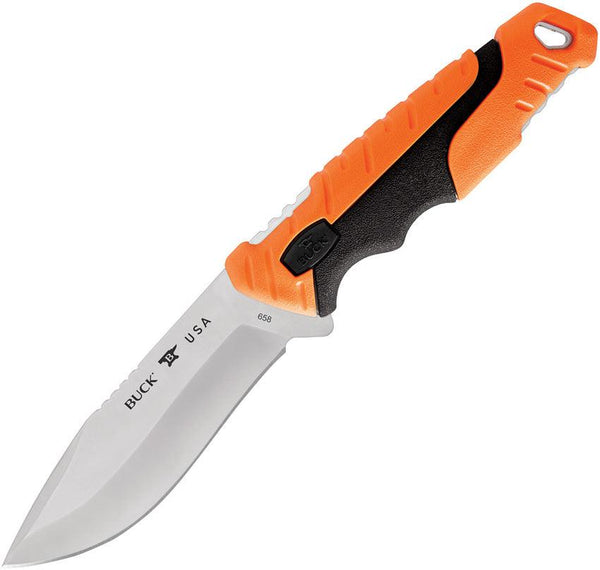 Buck Pursuit Pro Fixed Blade Black & Orange GFN Satin Drop Point S35VN - Knives.mx