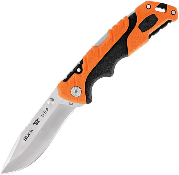 Buck Pursuit Pro Lockback Black & Orange GFN Drop Point Satin S35VN - Knives.mx