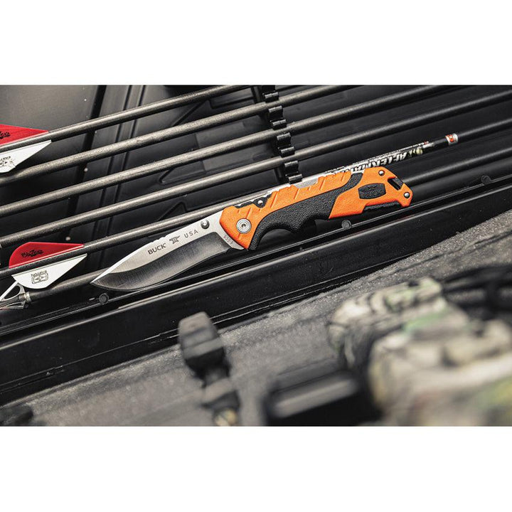 Buck Pursuit Pro Lockback Black & Orange GFN Drop Point Satin S35VN - Knives.mx
