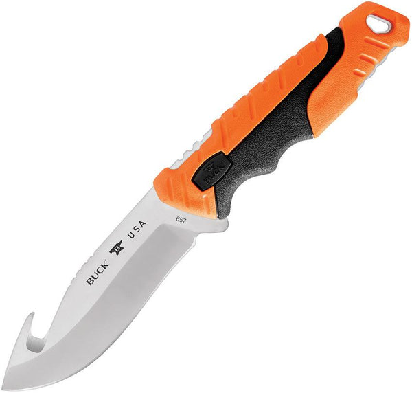 Buck Pursuit Pro Orange & Black GFN Satin Guthook S35VN - Knives.mx