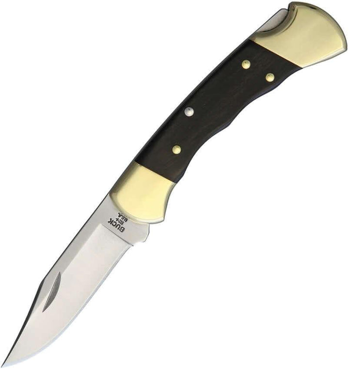 Buck Ranger 112 Lockback Finger Grooved Crelicam Ebony Wood Satin Clip Point 420HC - Knives.mx