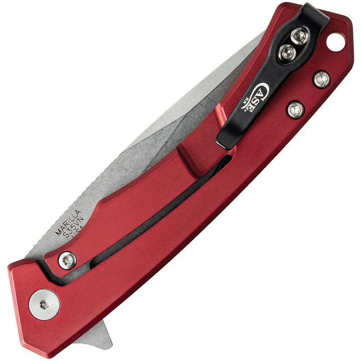 Case Cutlery Marilla EDC Framelock Red Aluminum w Black G10 Inlay Stonewash S35VN - Knives.mx