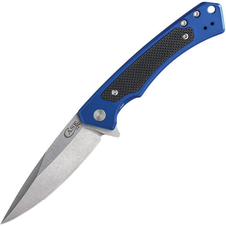 Case Cutlery Marilla Framelock Blue Aluminum w Black G10 Inlay Stonewash S35VN - Knives.mx