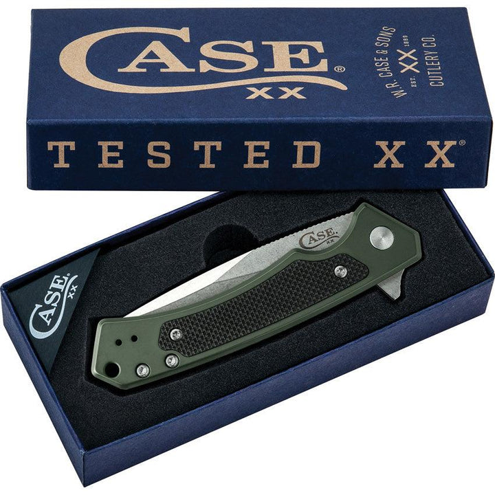 Case Cutlery Marilla Framelock OD Green Aluminum w Black G10 Inlay Stonewash S35VN - Knives.mx