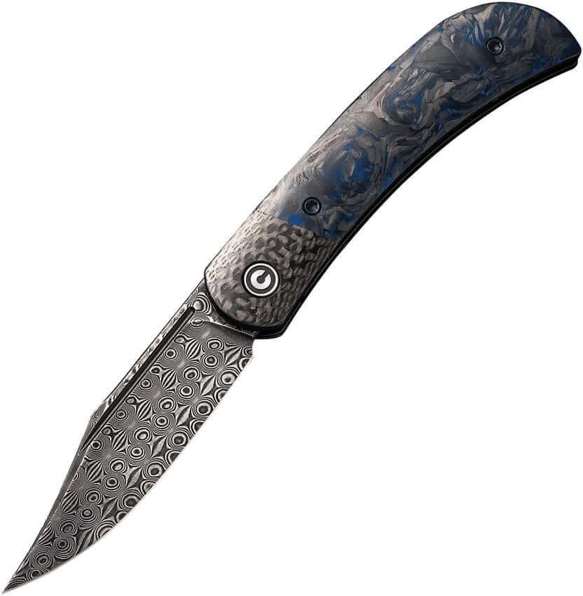 Civivi Appalachian Drifter II Front Flipper Blue Carbon Fiber w Twill CF Bolster Black Damascus - Knives.mx