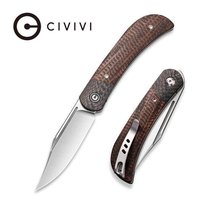 Civivi Appalachian Drifter II Front Flipper Dark Brown Matrix Micarta w Twill CF Bolster S35VN - Knives.mx