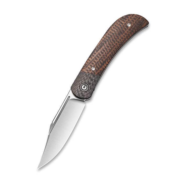 Civivi Appalachian Drifter II Front Flipper Dark Brown Matrix Micarta w Twill CF Bolster S35VN - Knives.mx